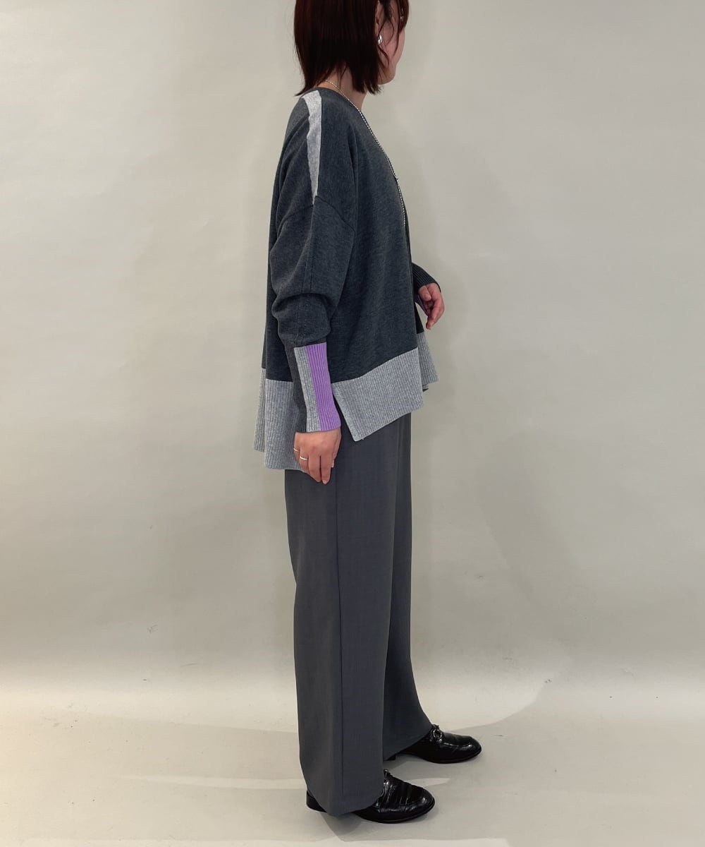 ZMFCE58099 al'aise modulation(アレーズモジュレーション) ラインカラーリブデザインニットプルオーバー ダークグレー