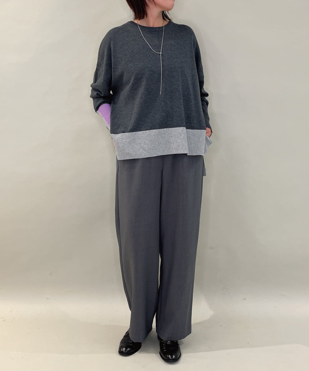 ZMFCE58099 al'aise modulation(アレーズモジュレーション) ラインカラーリブデザインニットプルオーバー ダークグレー