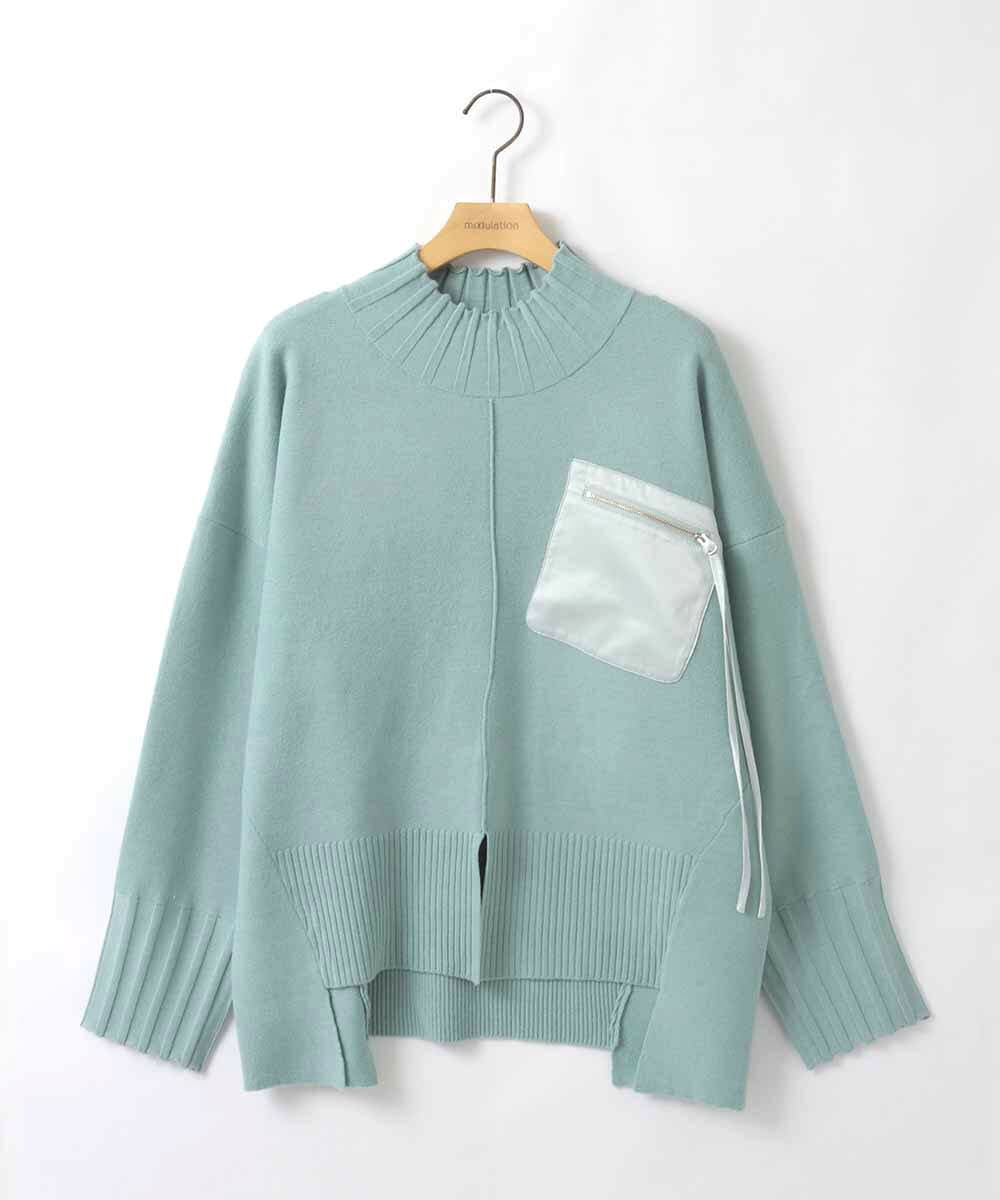 ZMFCE80089 al'aise modulation(アレーズモジュレーション) 異素材ポケットニットプルオーバー グリーン