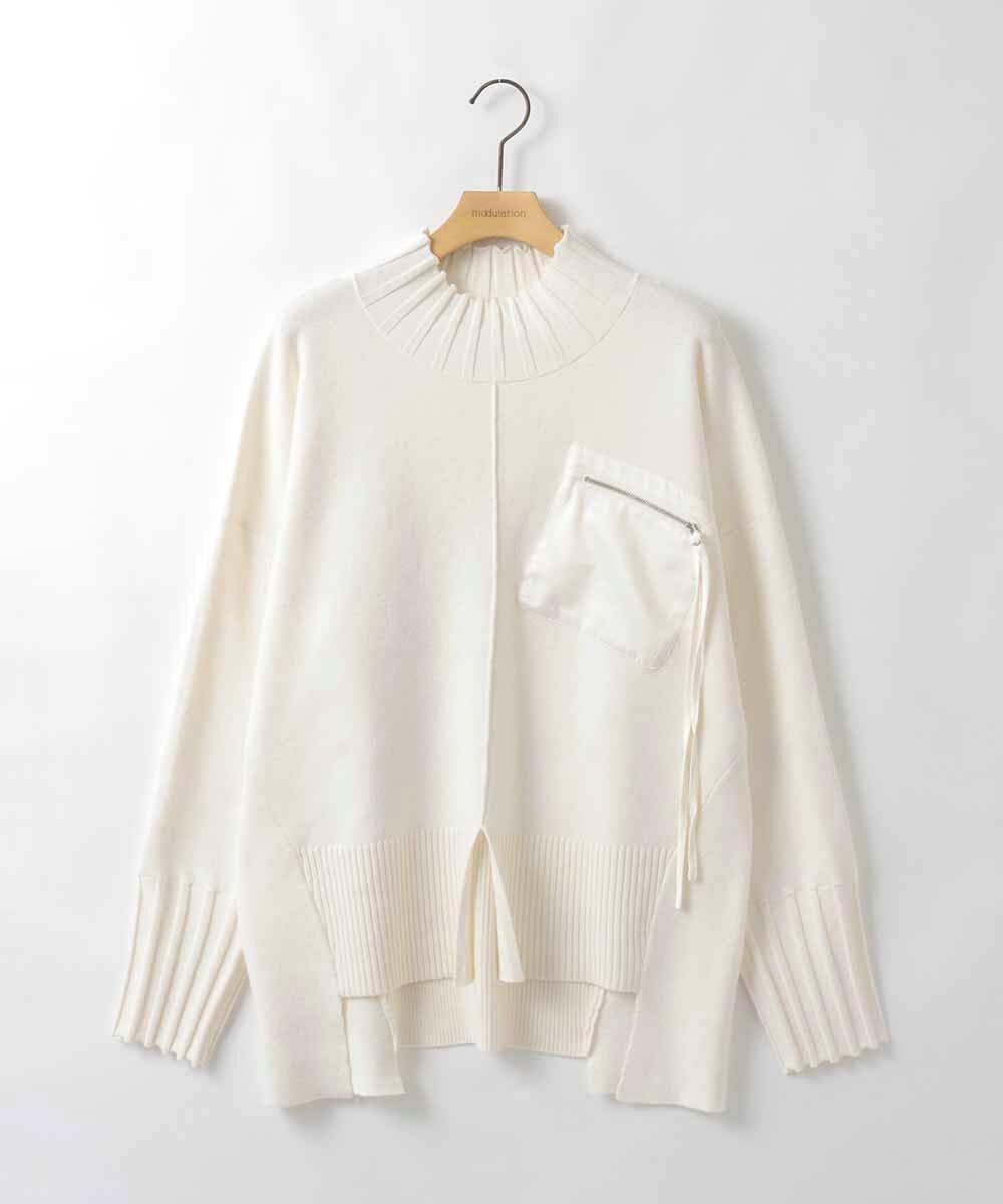 ZMFCE80089 al'aise modulation(アレーズモジュレーション) 異素材ポケットニットプルオーバー アイボリー