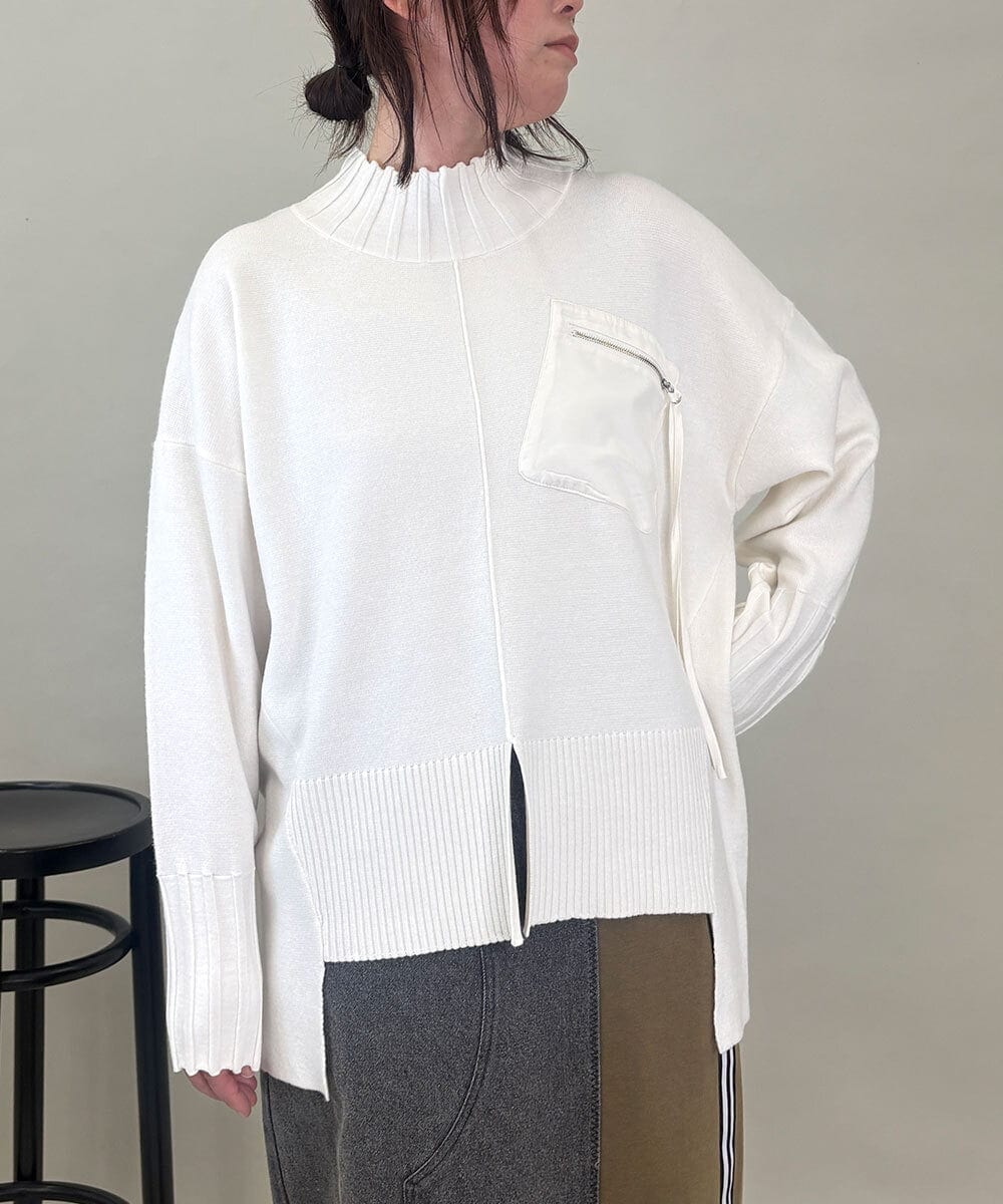 ZMFCE80089 al'aise modulation(アレーズモジュレーション) 異素材ポケットニットプルオーバー アイボリー