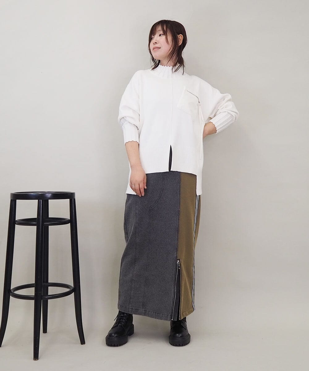 ZMFCE80089 al'aise modulation(アレーズモジュレーション) 異素材ポケットニットプルオーバー アイボリー