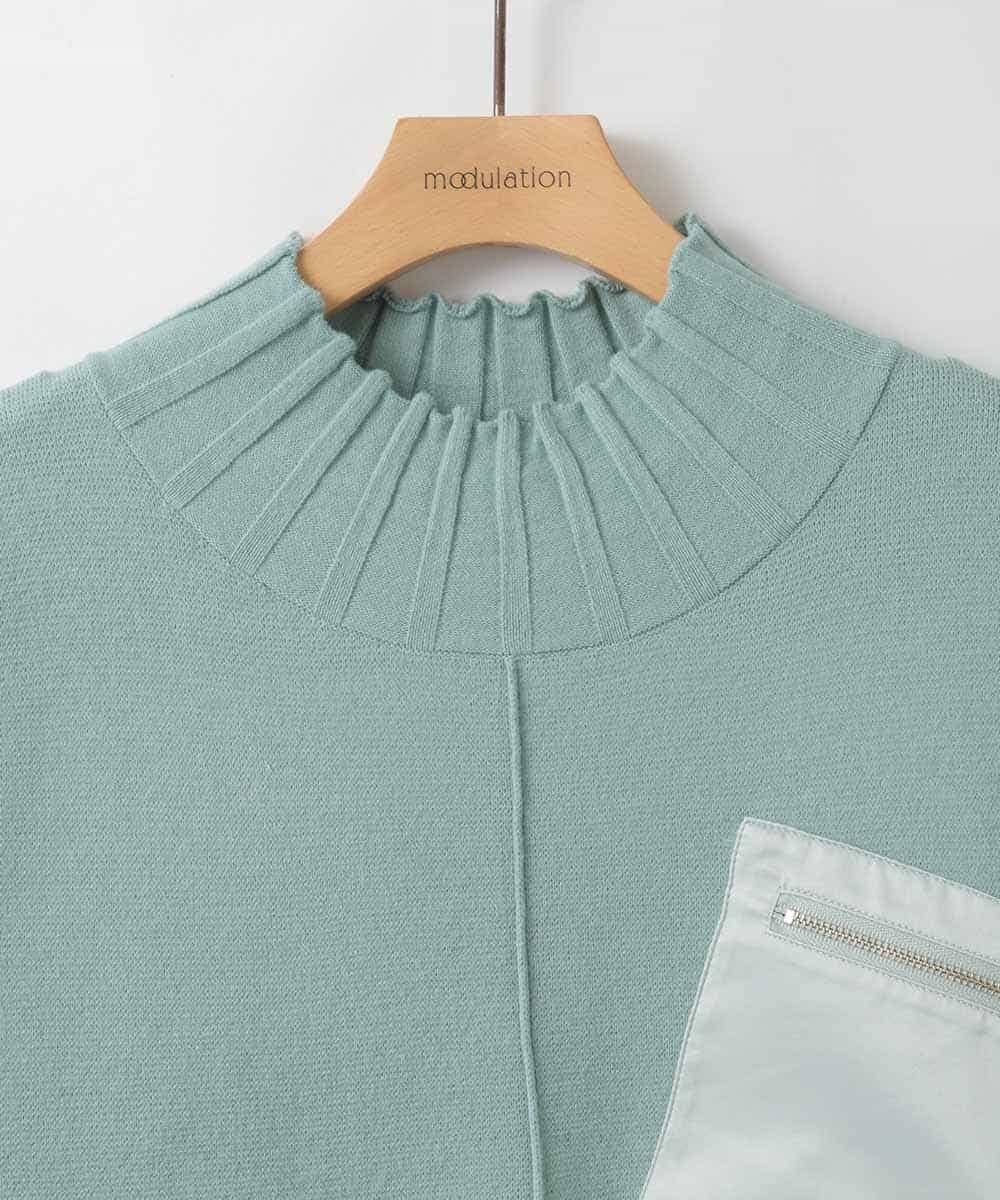 ZMFCE80089 al'aise modulation(アレーズモジュレーション) 異素材ポケットニットプルオーバー グリーン