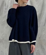 ZMFCW01150 al'aise modulation(アレーズモジュレーション) 【日本製】ケーブルホールガーメントフレアニット ネイビー