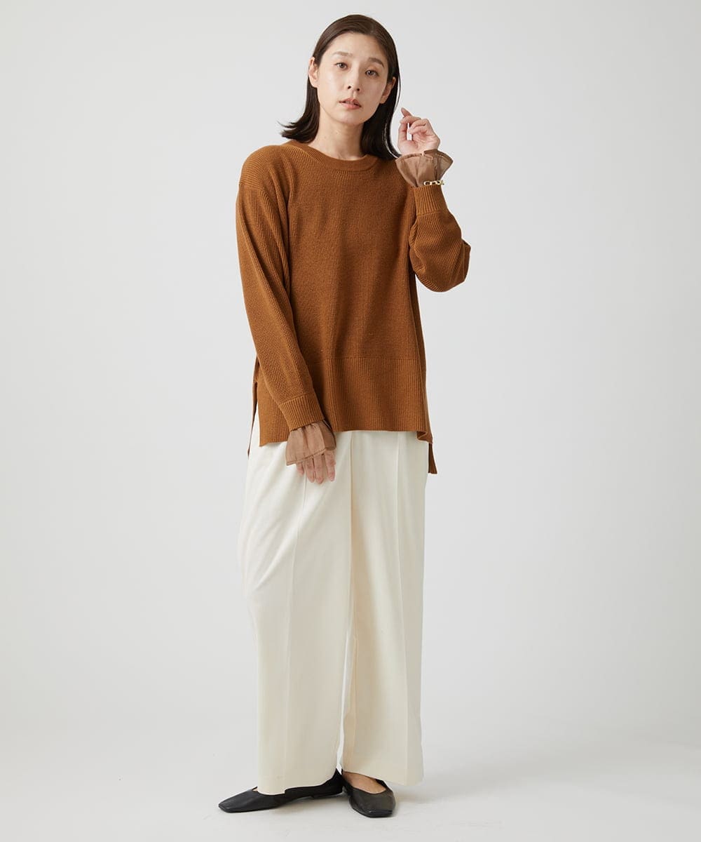 ZMFCW09130 al'aise modulation(アレーズモジュレーション) シアー袖リブニットプルオーバー ブラウン