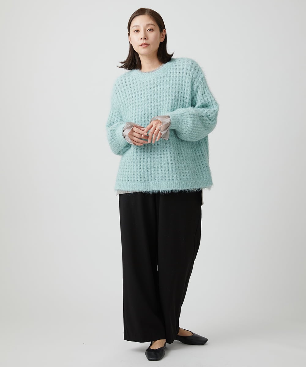 ZMFCW09130 al'aise modulation(アレーズモジュレーション) シアー袖リブニットプルオーバー ライトグレー