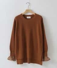 ZMFCW09130 al'aise modulation(アレーズモジュレーション) シアー袖リブニットプルオーバー ブラウン