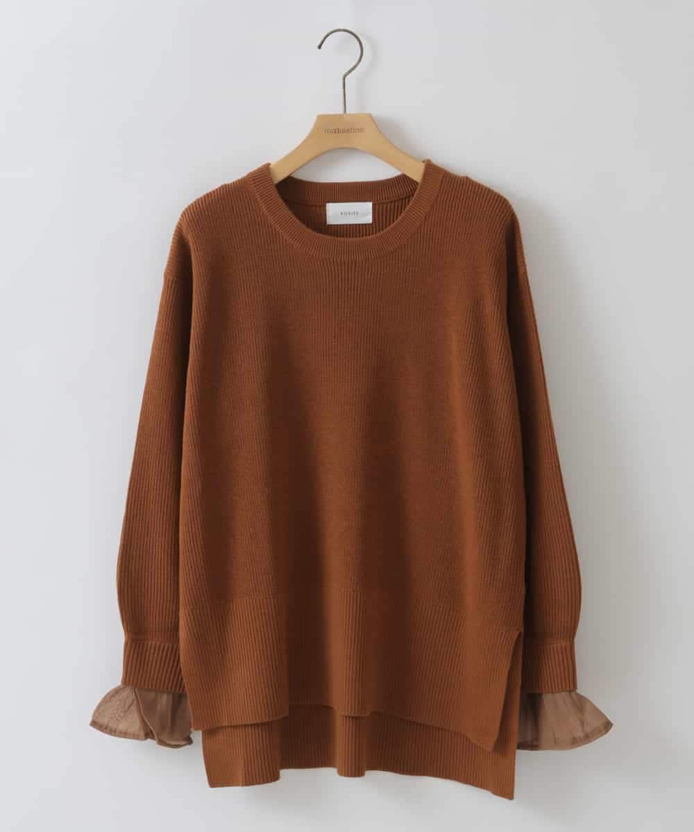 ZMFCW09130 al'aise modulation(アレーズモジュレーション) シアー袖リブニットプルオーバー ブラウン