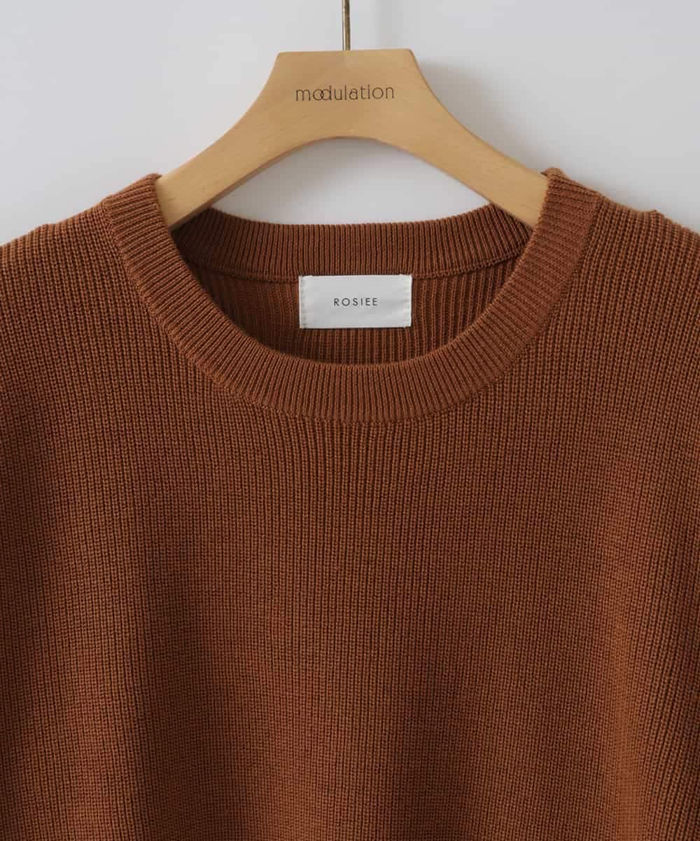 ZMFCW09130 al'aise modulation(アレーズモジュレーション) シアー袖リブニットプルオーバー ブラウン