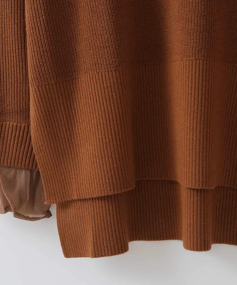 ZMFCW09130 al'aise modulation(アレーズモジュレーション) シアー袖リブニットプルオーバー ブラウン