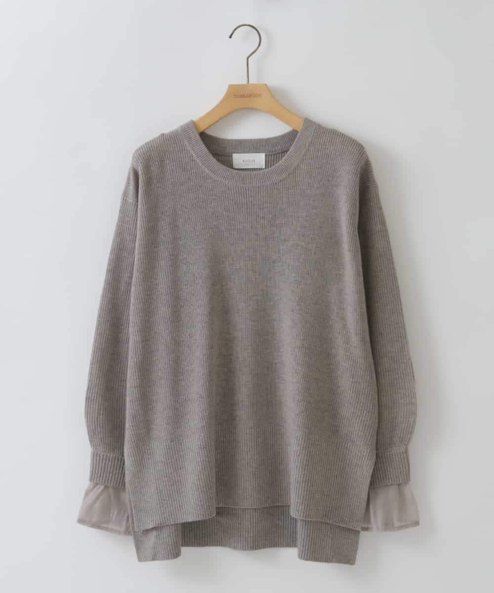 ZMFCW09130 al'aise modulation(アレーズモジュレーション) シアー袖リブニットプルオーバー ライトグレー