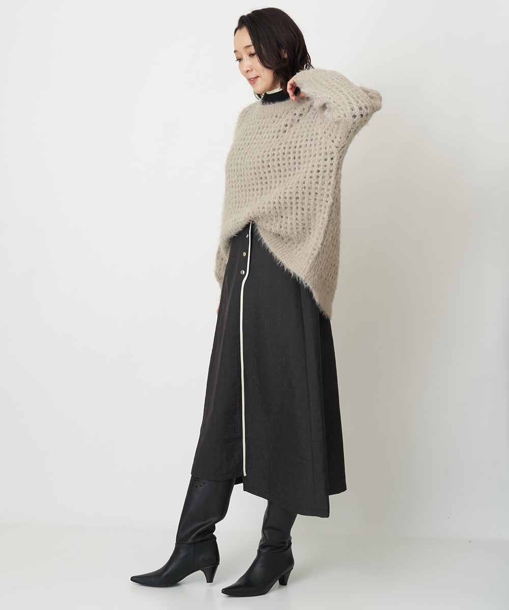 ZMFCW12120 al'aise modulation(アレーズモジュレーション) レイヤードライク配色ニットプルオーバー ブラック