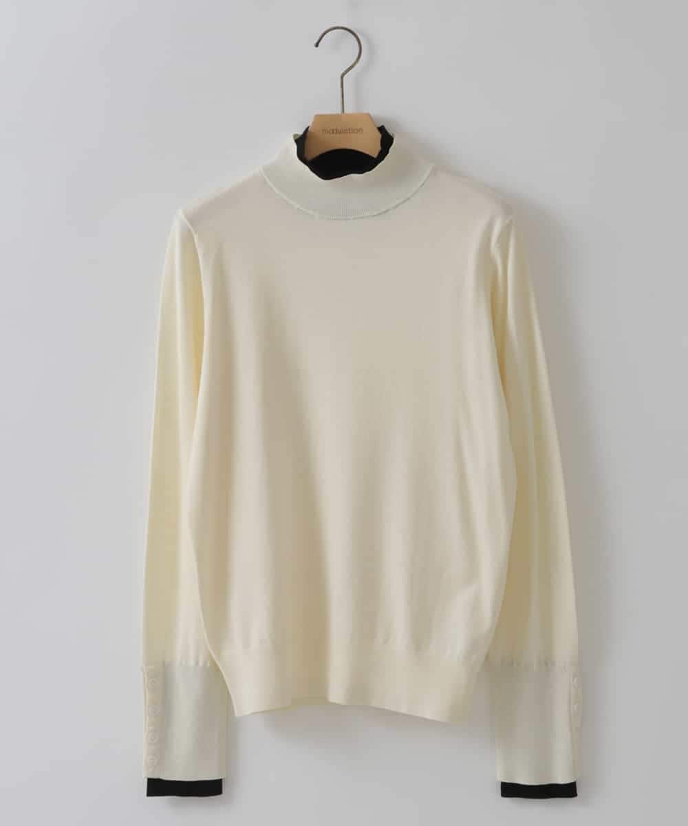 ZMFCW12120 al'aise modulation(アレーズモジュレーション) レイヤードライク配色ニットプルオーバー ホワイト