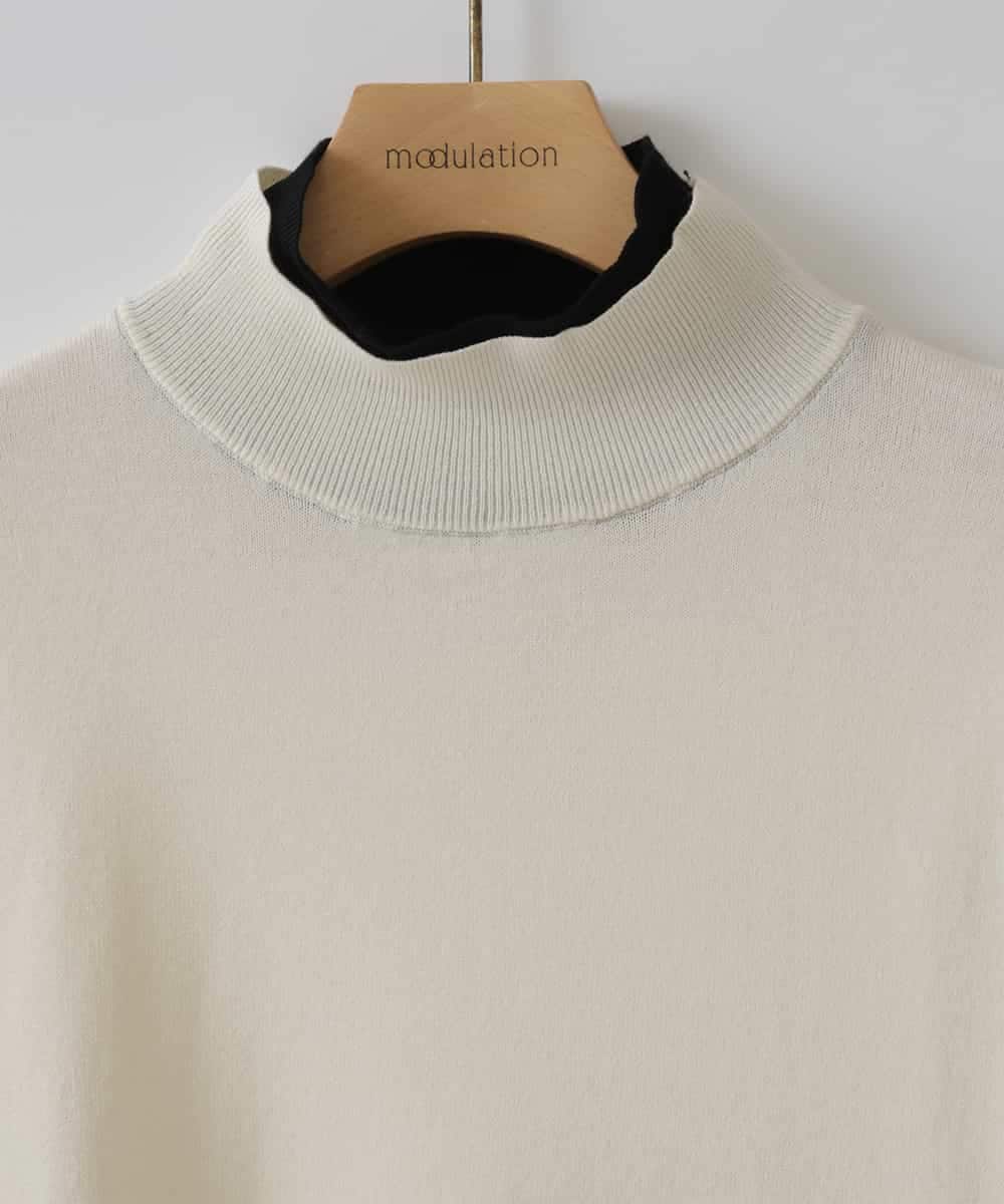 ZMFCW12120 al'aise modulation(アレーズモジュレーション) レイヤードライク配色ニットプルオーバー ホワイト