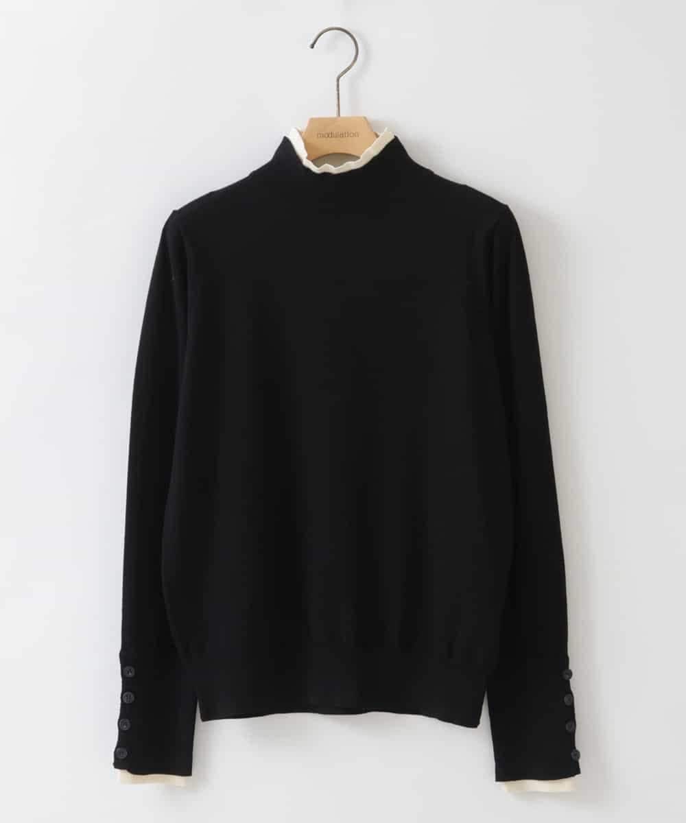 ZMFCW12120 al'aise modulation(アレーズモジュレーション) レイヤードライク配色ニットプルオーバー ブラック