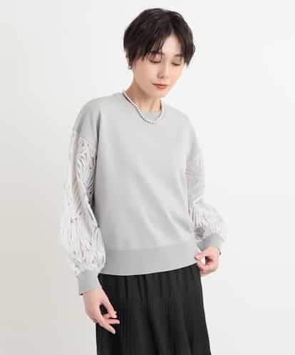 ZMFEB07120  【洗える】レース刺繍シアースリーブニット