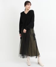 ZMFEB08150 al'aise modulation(アレーズモジュレーション) 【洗える】チュールフリルニットプルオーバー ブラック