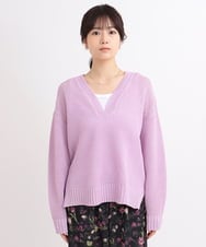 ZMFEB09110 al'aise modulation(アレーズモジュレーション) 【洗える】コットンリネンVネックニットプルオーバー パープル