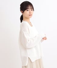 ZMFEB09110 al'aise modulation(アレーズモジュレーション) 【洗える】コットンリネンVネックニットプルオーバー ホワイト
