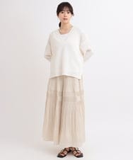 ZMFEB09110 al'aise modulation(アレーズモジュレーション) 【洗える】コットンリネンVネックニットプルオーバー ホワイト