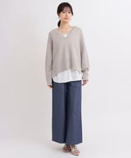 ZMFEB09110 al'aise modulation(アレーズモジュレーション) 【洗える】コットンリネンVネックニットプルオーバー ライトグレー