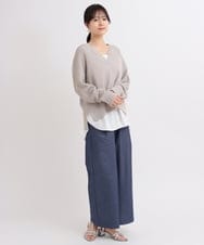 ZMFEB09110 al'aise modulation(アレーズモジュレーション) 【洗える】コットンリネンVネックニットプルオーバー ライトグレー