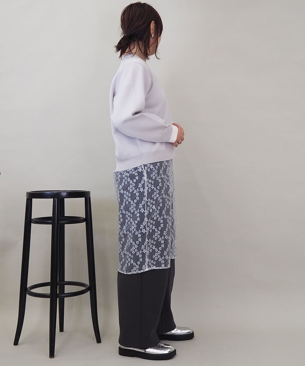 ZMFEE01150 al'aise modulation(アレーズモジュレーション) 【洗える】レーススカート付きニットプルオーバー ライトグレー