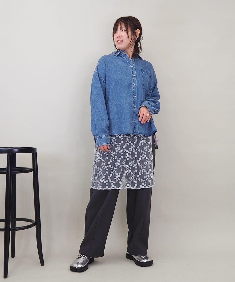 ZMFEE01150 al'aise modulation(アレーズモジュレーション) 【洗える】レーススカート付きニットプルオーバー ライトグレー