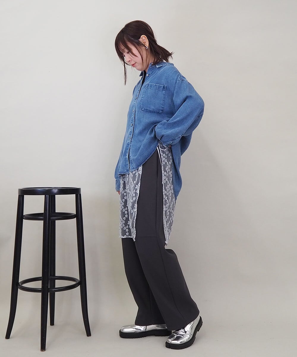 ZMFEE01150 al'aise modulation(アレーズモジュレーション) 【洗える】レーススカート付きニットプルオーバー ライトグレー