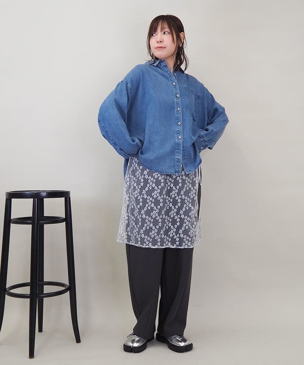 ZMFEE01150 al'aise modulation(アレーズモジュレーション) 【洗える】レーススカート付きニットプルオーバー ライトグレー