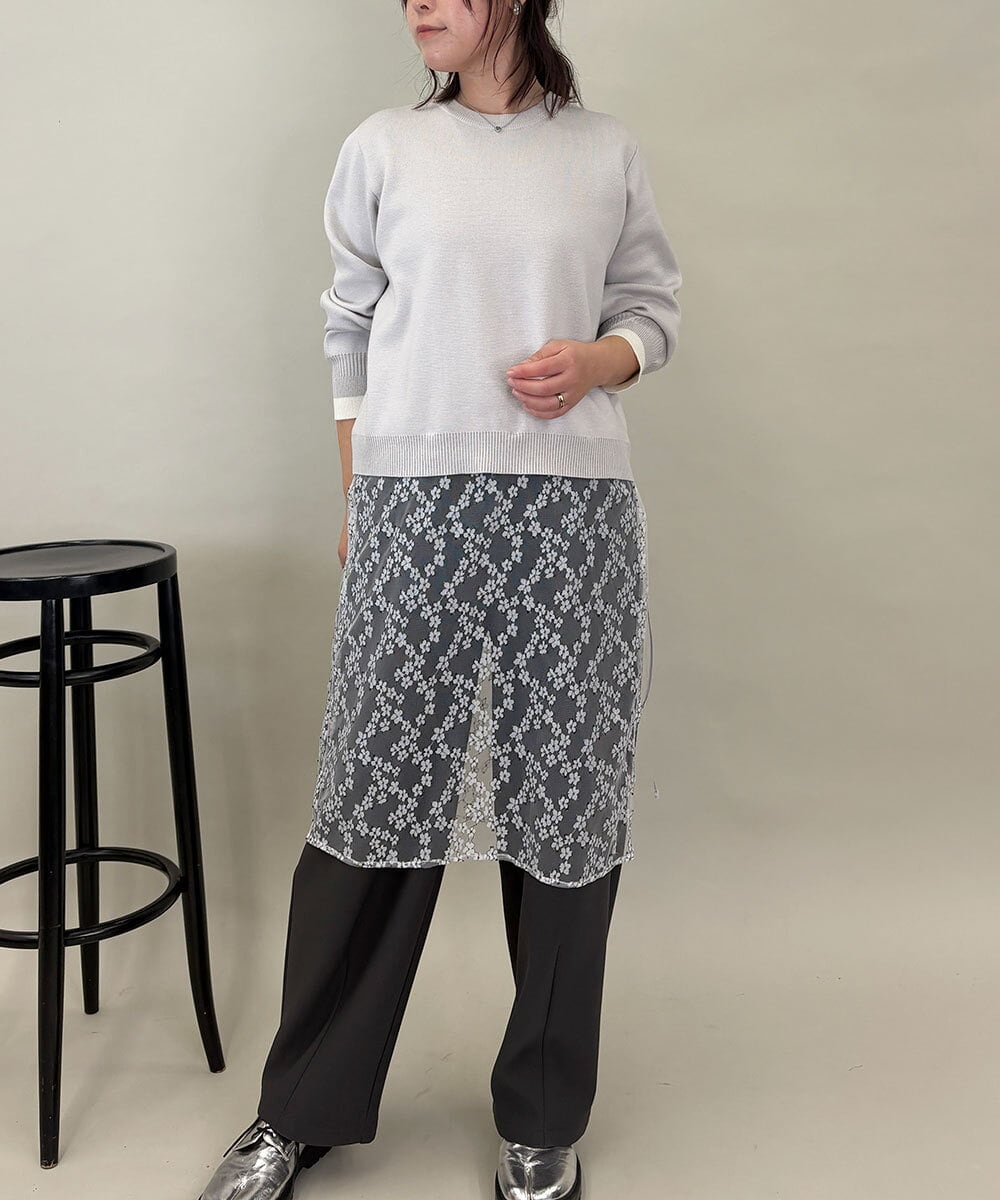 ZMFEE01150 al'aise modulation(アレーズモジュレーション) 【洗える】レーススカート付きニットプルオーバー ライトグレー