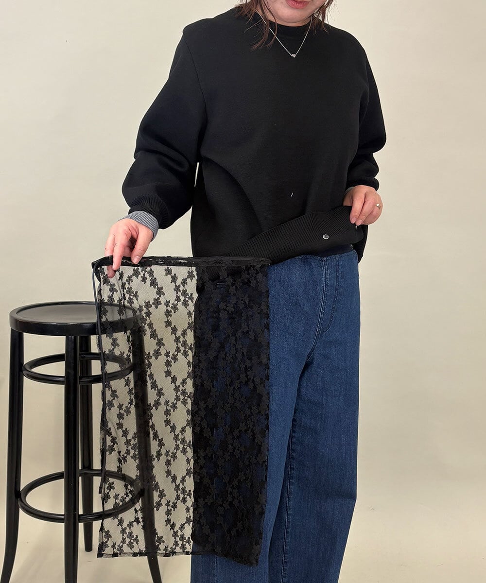 ZMFEE01150 al'aise modulation(アレーズモジュレーション) 【洗える】レーススカート付きニットプルオーバー ブラック