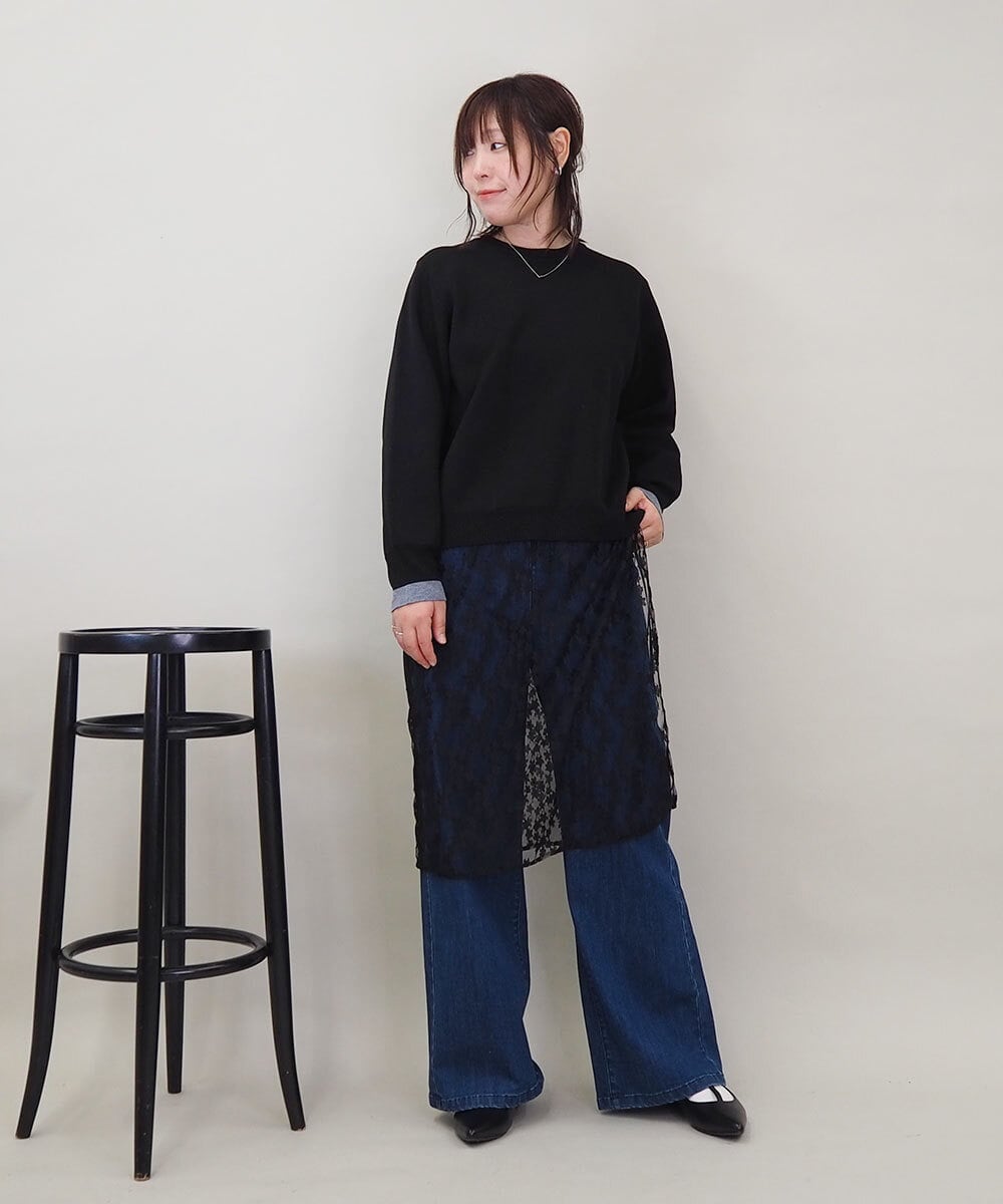 ZMFEE01150 al'aise modulation(アレーズモジュレーション) 【洗える】レーススカート付きニットプルオーバー ブラック