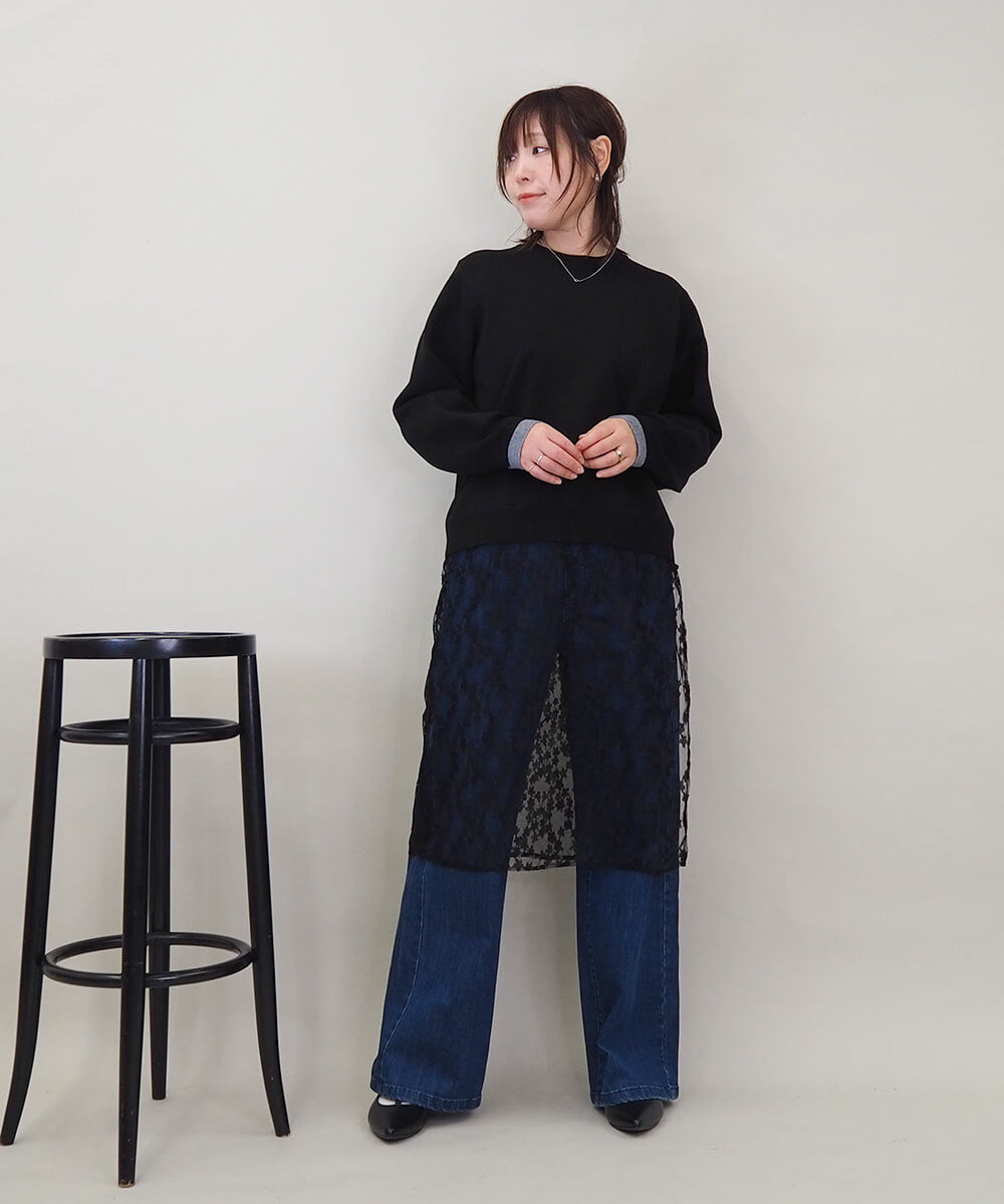 ZMFEE01150 al'aise modulation(アレーズモジュレーション) 【洗える】レーススカート付きニットプルオーバー ブラック