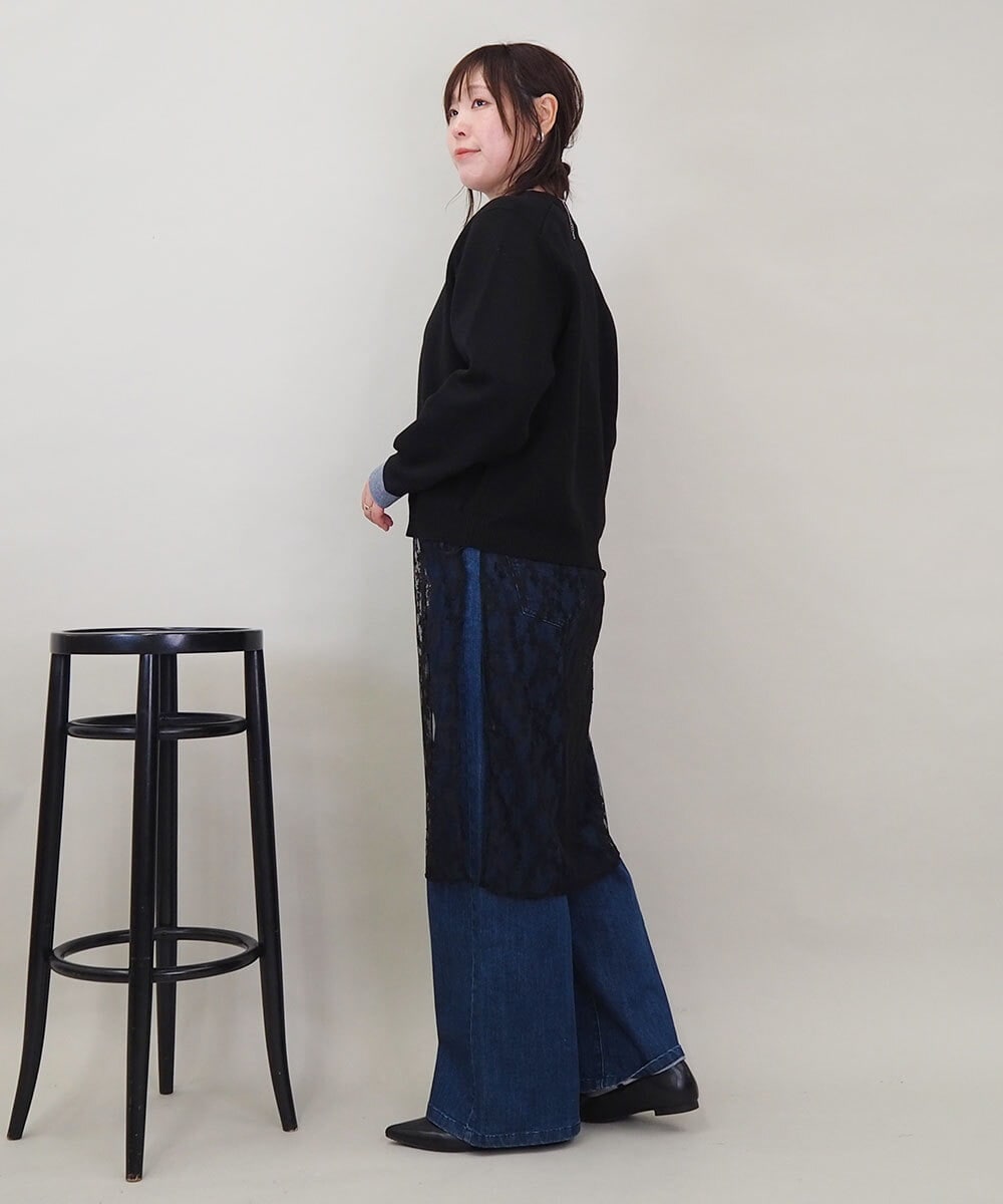 ZMFEE01150 al'aise modulation(アレーズモジュレーション) 【洗える】レーススカート付きニットプルオーバー ブラック