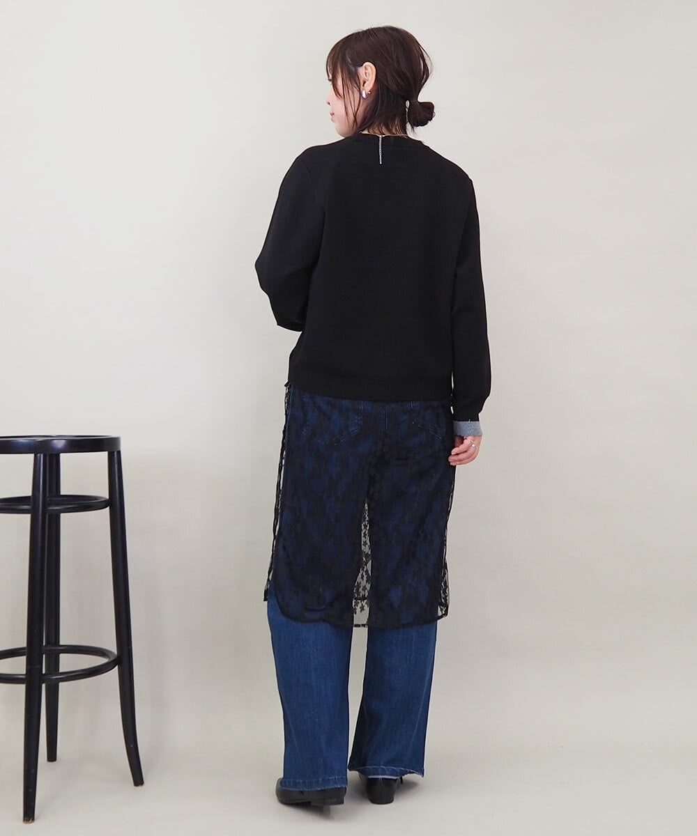 ZMFEE01150 al'aise modulation(アレーズモジュレーション) 【洗える】レーススカート付きニットプルオーバー ブラック