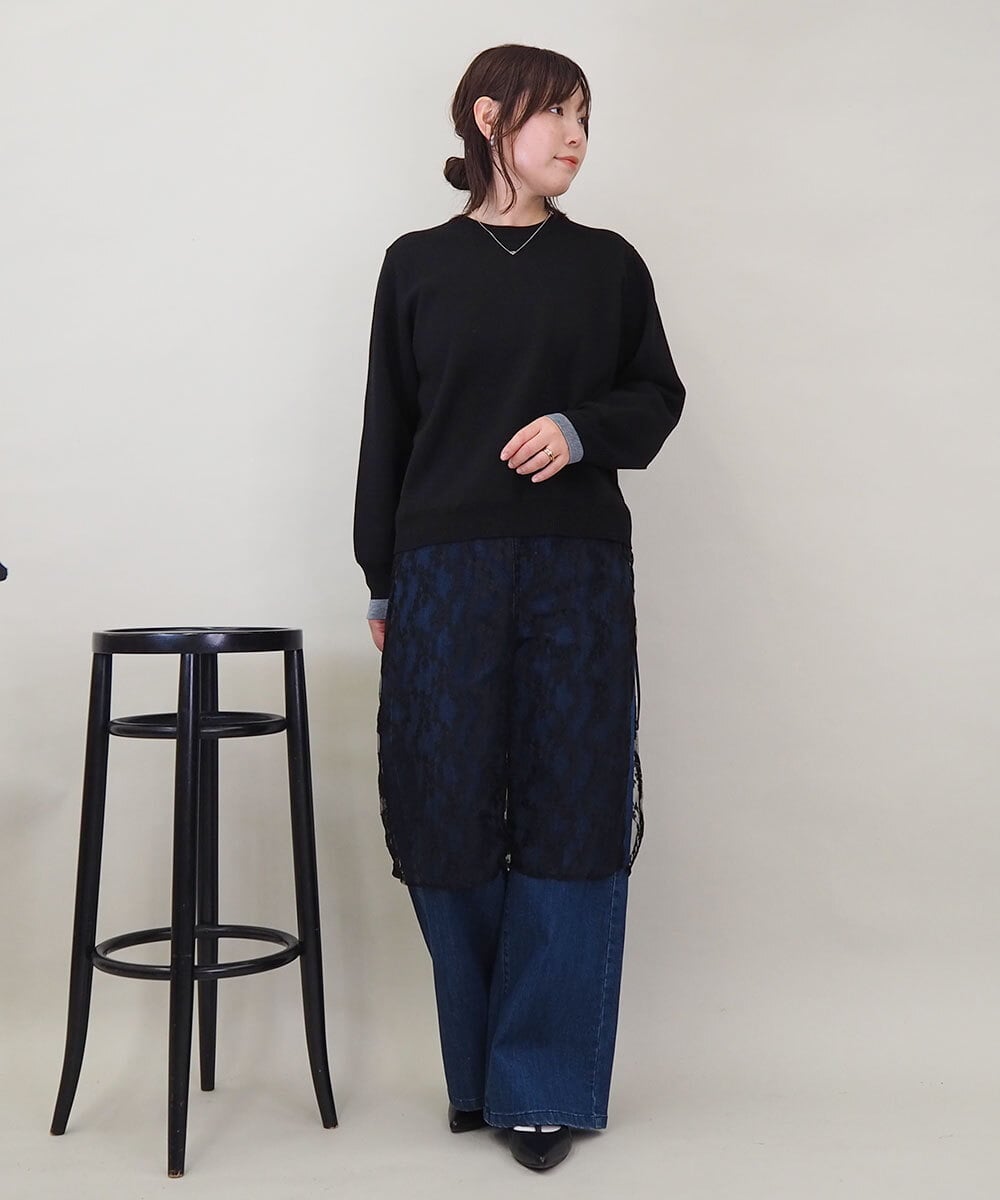 ZMFEE01150 al'aise modulation(アレーズモジュレーション) 【洗える】レーススカート付きニットプルオーバー ブラック