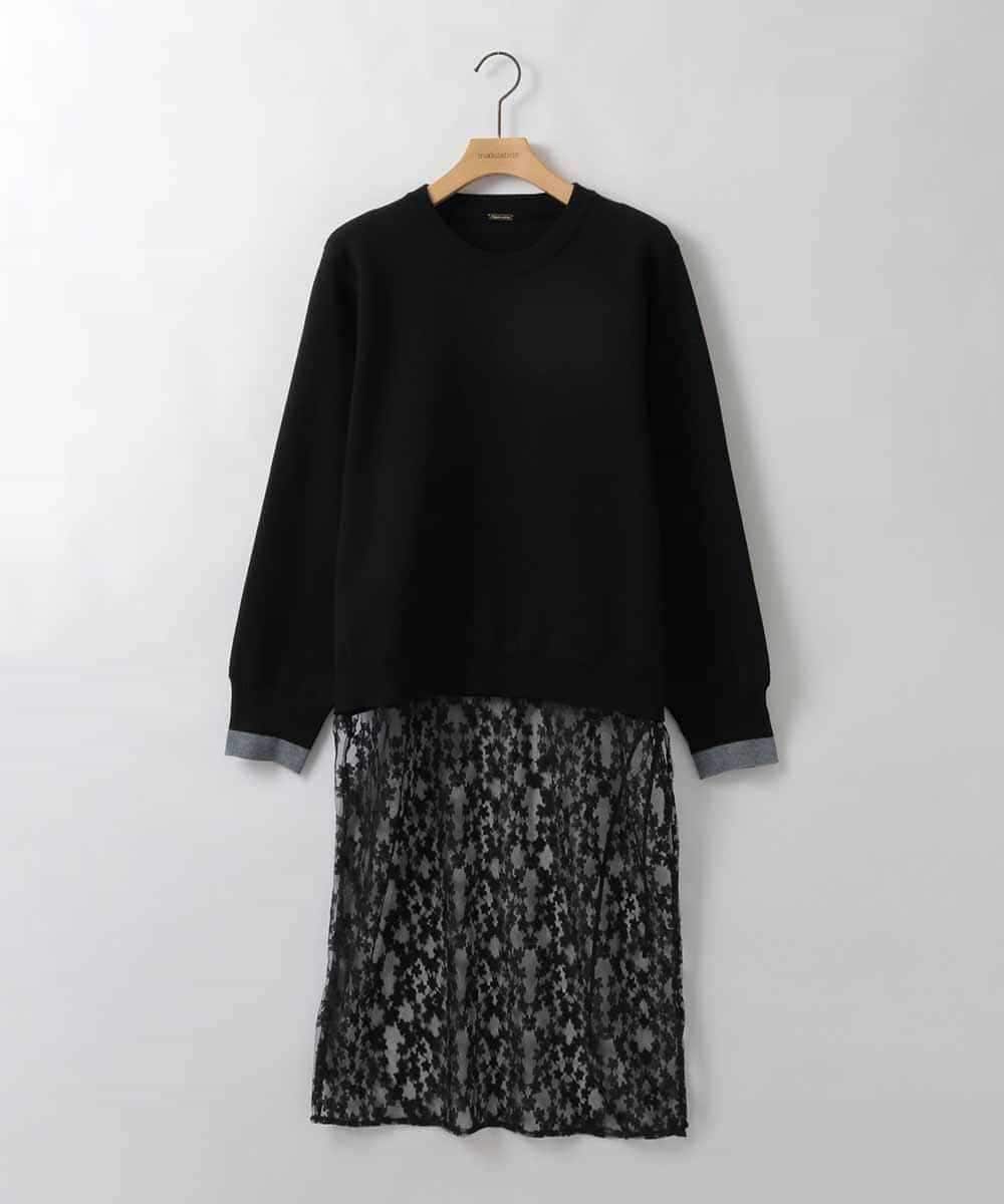 ZMFEE01150 al'aise modulation(アレーズモジュレーション) 【洗える】レーススカート付きニットプルオーバー ブラック