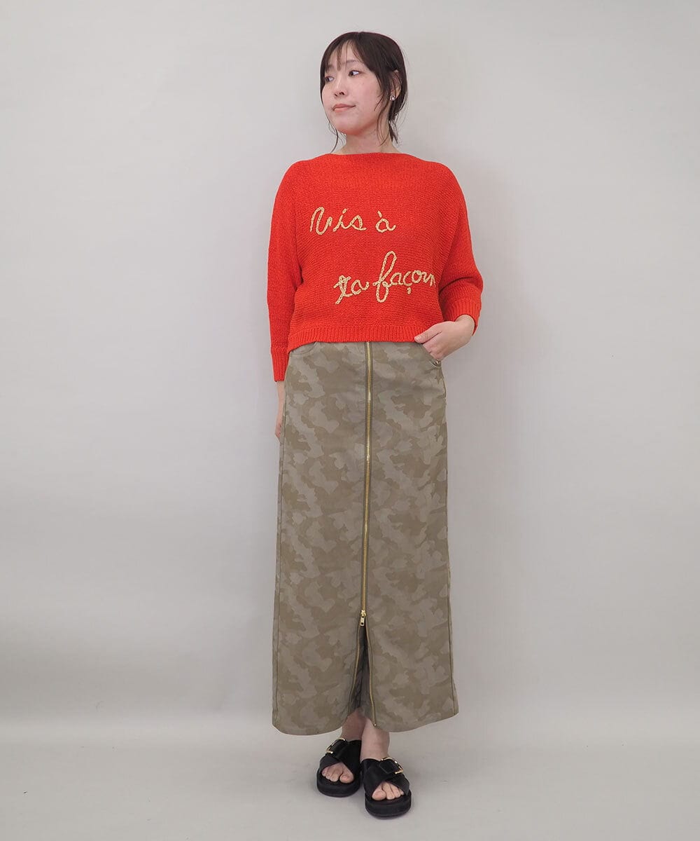 ZMFEE02129 al'aise modulation(アレーズモジュレーション) ラメロゴ刺繍リネンニットプルオーバー オレンジ