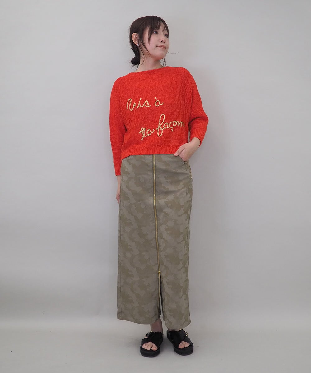 ZMFEE02129 al'aise modulation(アレーズモジュレーション) ラメロゴ刺繍リネンニットプルオーバー オレンジ