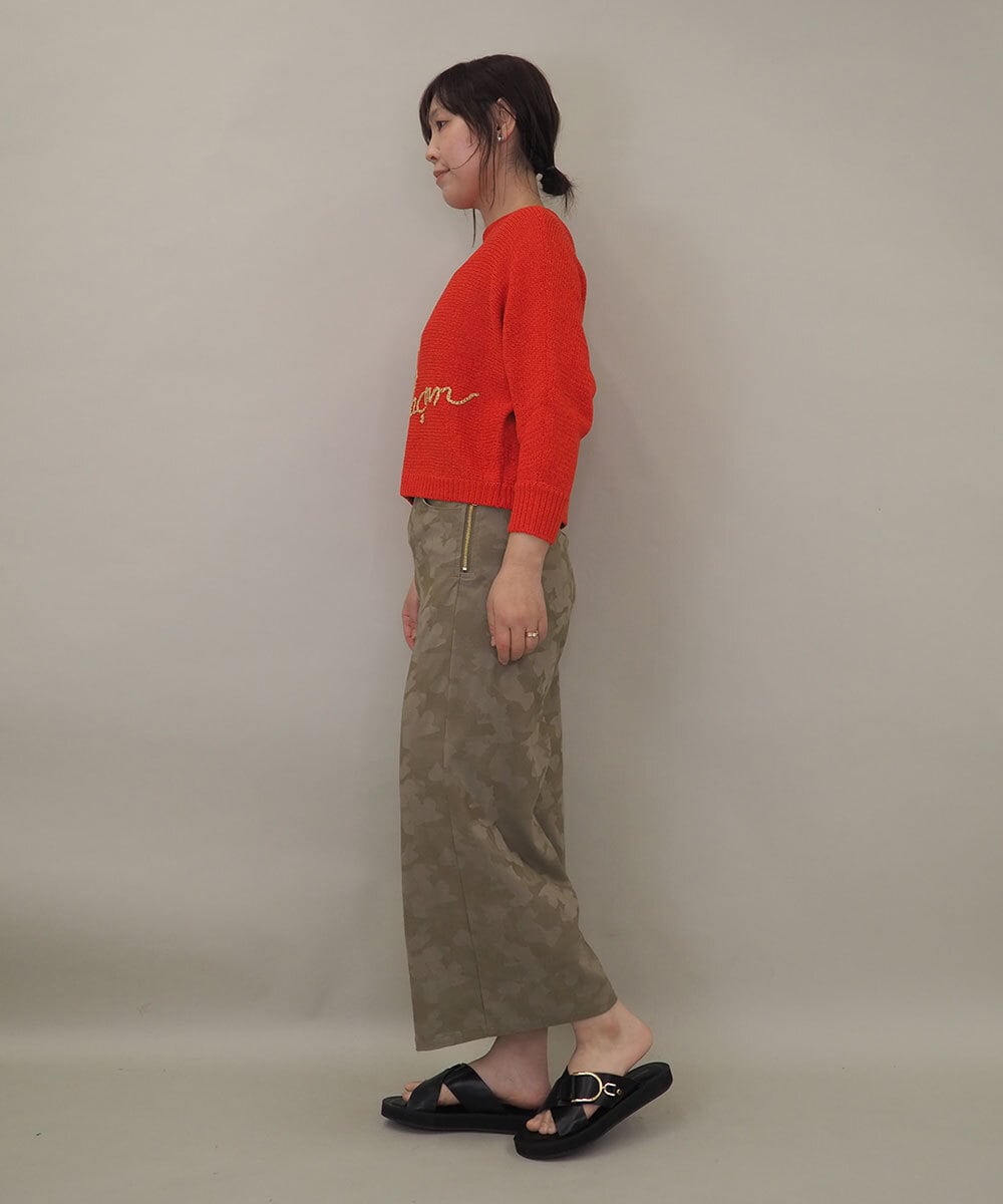 ZMFEE02129 al'aise modulation(アレーズモジュレーション) ラメロゴ刺繍リネンニットプルオーバー オレンジ