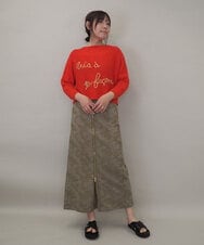 ZMFEE02129 al'aise modulation(アレーズモジュレーション) ラメロゴ刺繍リネンニットプルオーバー オレンジ