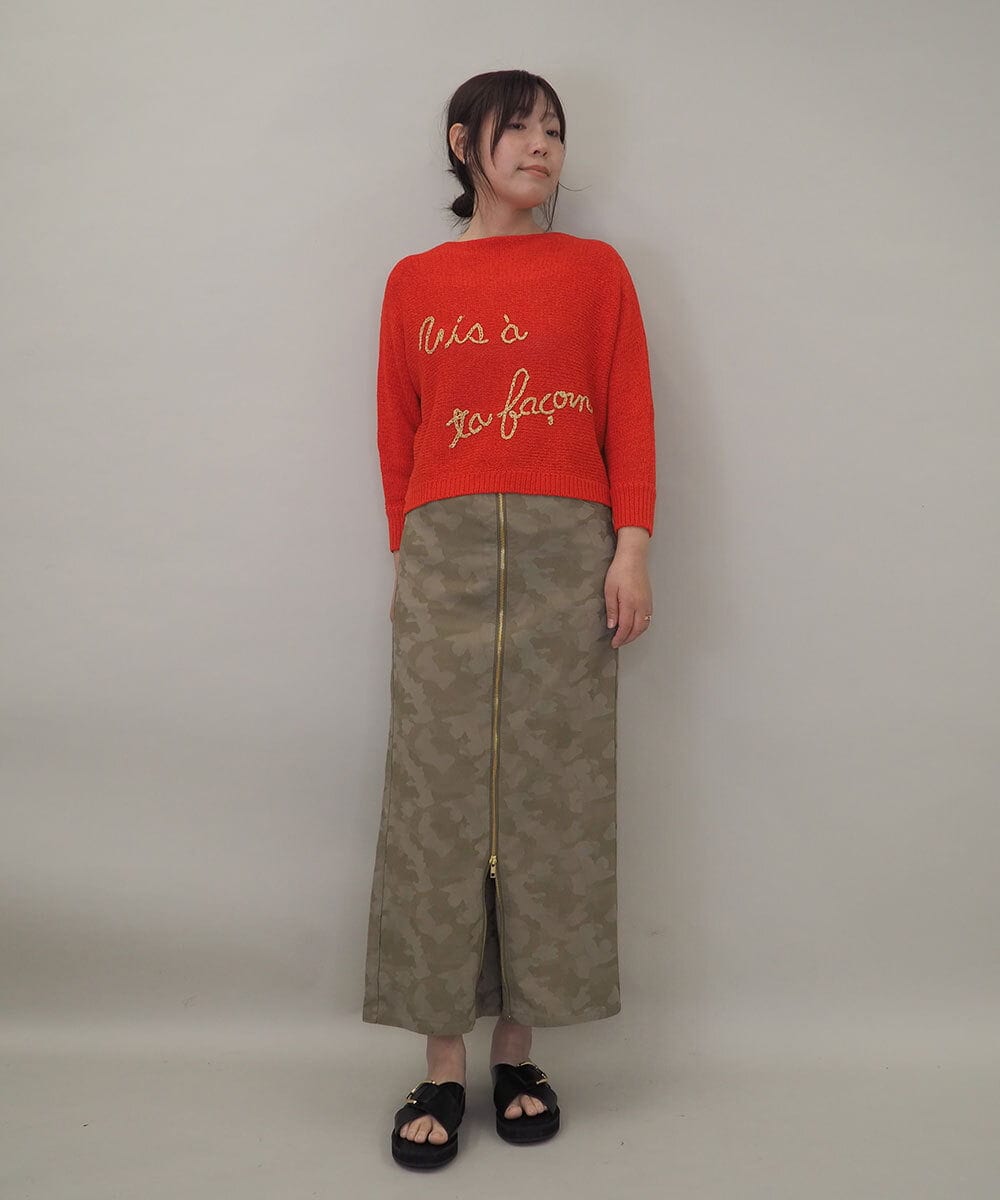 ZMFEE02129 al'aise modulation(アレーズモジュレーション) ラメロゴ刺繍リネンニットプルオーバー オレンジ