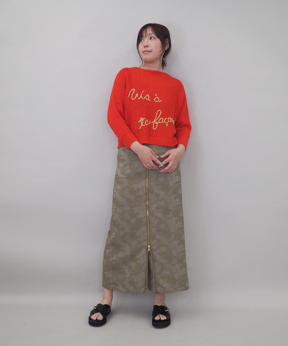 ZMFEE02129 al'aise modulation(アレーズモジュレーション) ラメロゴ刺繍リネンニットプルオーバー オレンジ