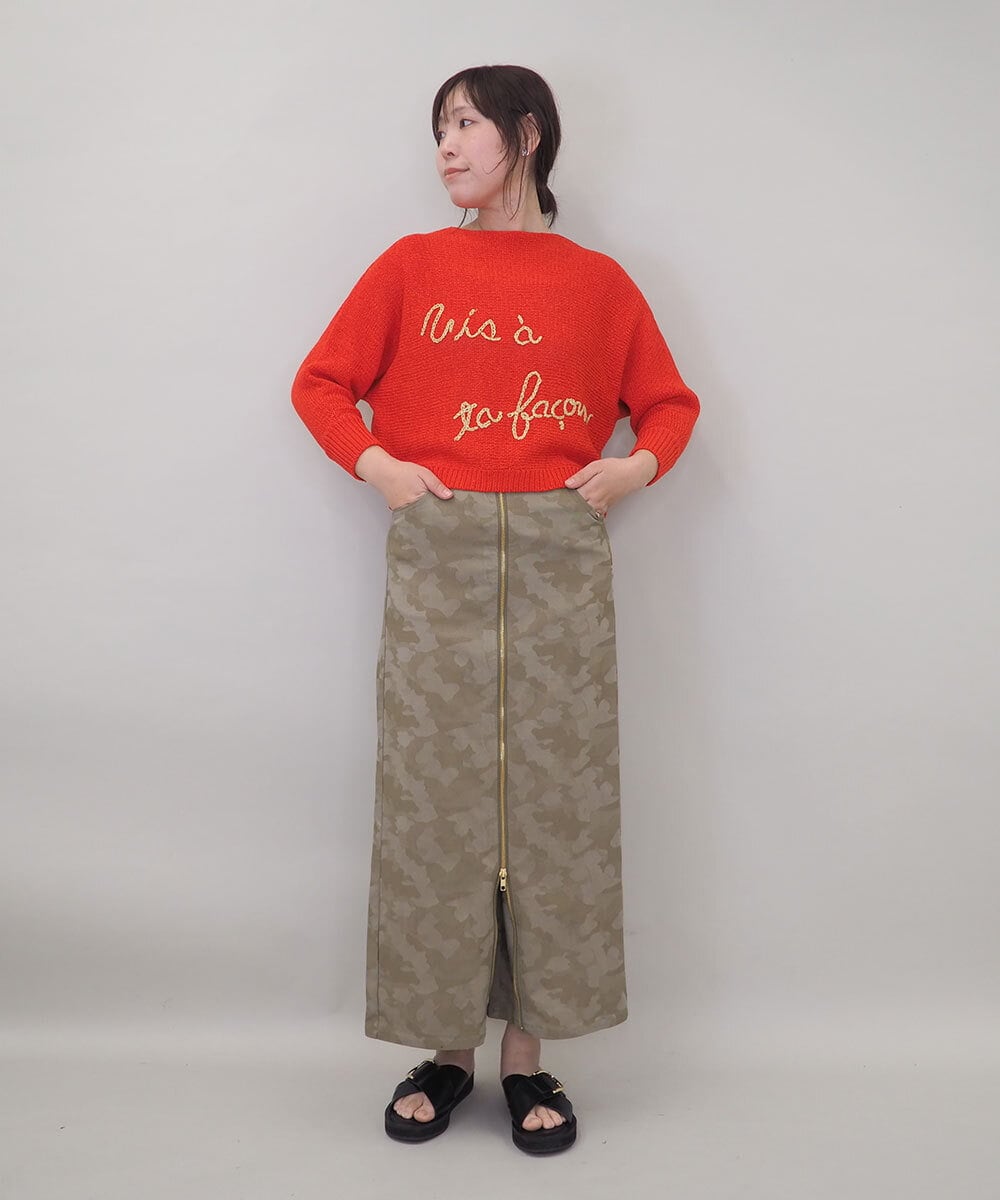 ZMFEE02129 al'aise modulation(アレーズモジュレーション) ラメロゴ刺繍リネンニットプルオーバー オレンジ