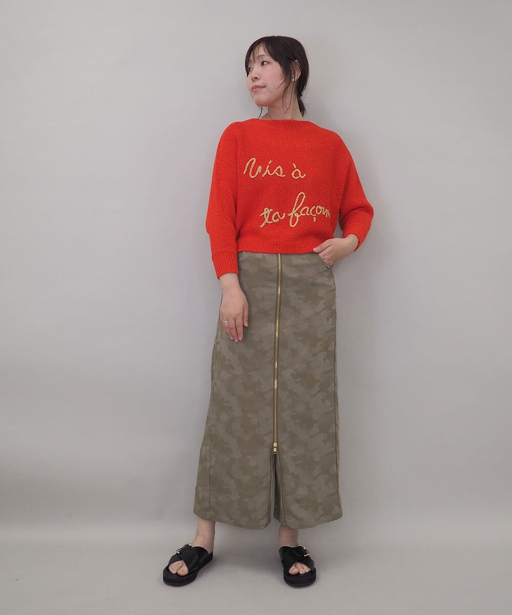 ZMFEE02129 al'aise modulation(アレーズモジュレーション) ラメロゴ刺繍リネンニットプルオーバー オレンジ