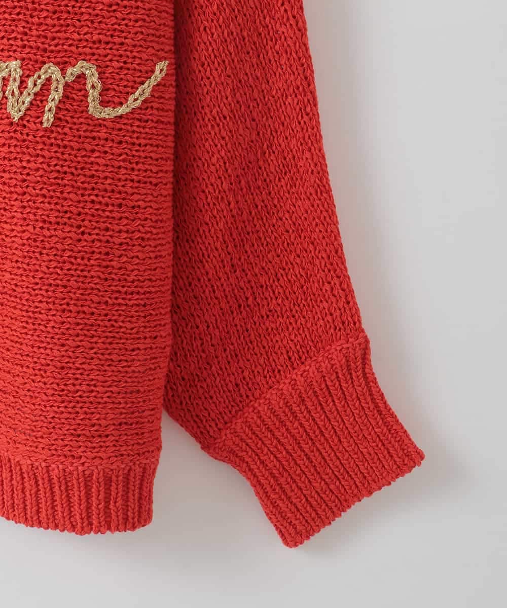 ZMFEE02129 al'aise modulation(アレーズモジュレーション) ラメロゴ刺繍リネンニットプルオーバー オレンジ