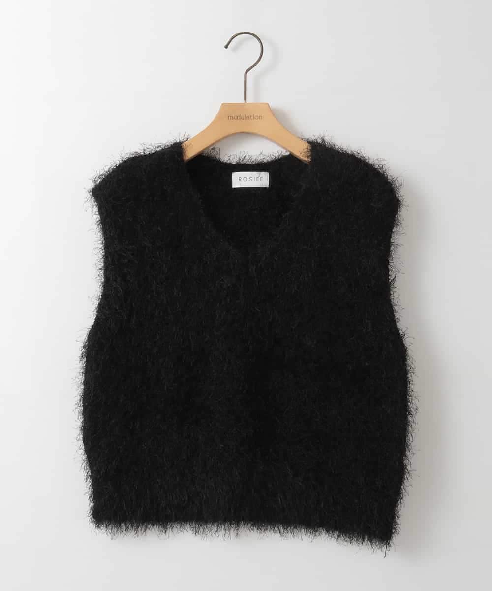 ZMFEE05100 al'aise modulation(アレーズモジュレーション) 【洗える】シャギーベスト ブラック