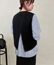 ZMFEE05150 al'aise modulation(アレーズモジュレーション) 【セットアイテム/洗える】ストライププリーツブラウス×ニットベスト ネイビー
