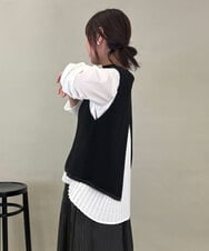 ZMFEE05150 al'aise modulation(アレーズモジュレーション) 【セットアイテム/洗える】ストライププリーツブラウス×ニットベスト ブラック